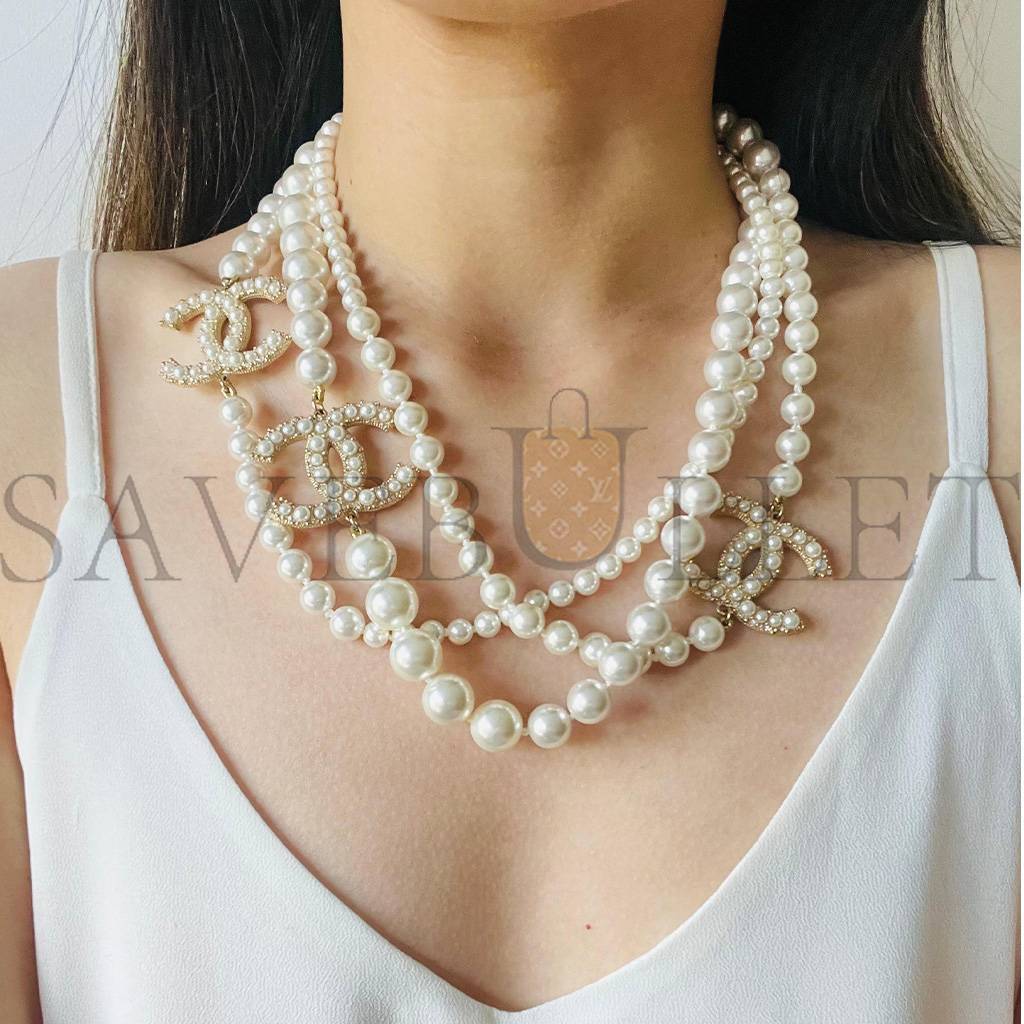 CHANEL VINTAGE EXTRA LONG PEARLS TRIO CC LOGO COCO STRANDS VERSATILE NECKLACE 3427223210282